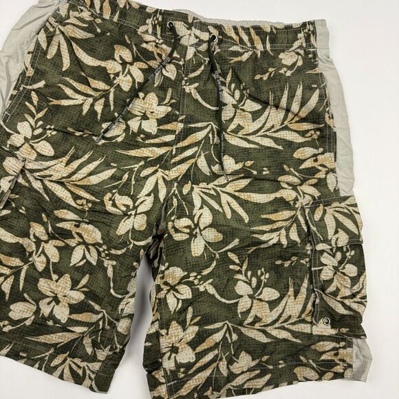 Eddie Bauer Green Floral Swim Trunks Cargo Pockets Drawstring Mesh Lined Sz M - Picture 3 of 10